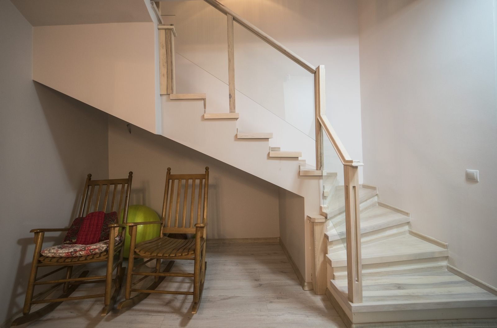 Interior oak staircase with balusters